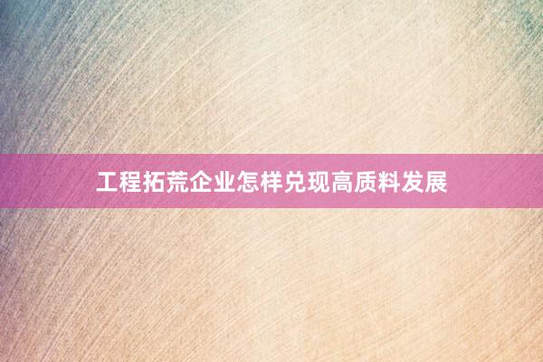 工程拓荒企业怎样兑现高质料发展