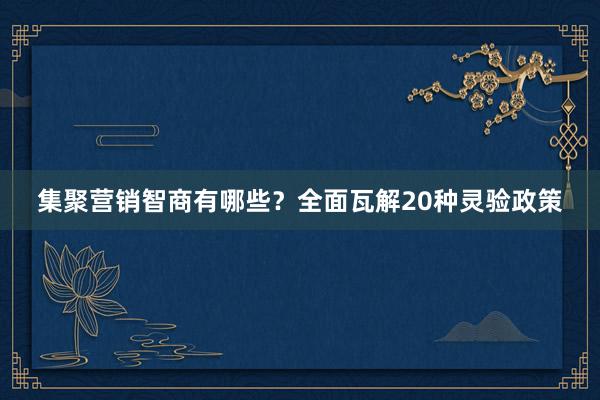 集聚营销智商有哪些？全面瓦解20种灵验政策