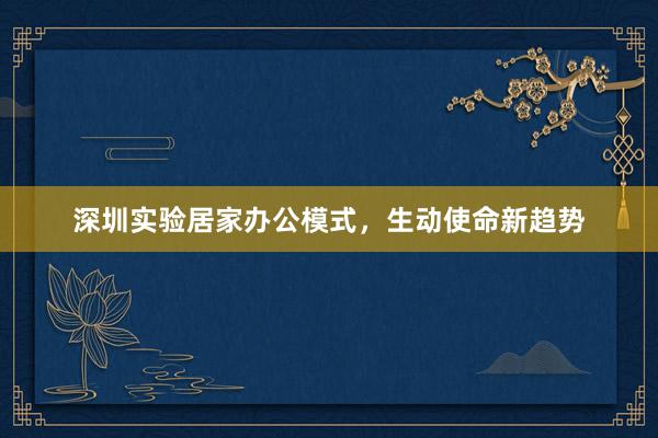深圳实验居家办公模式，生动使命新趋势